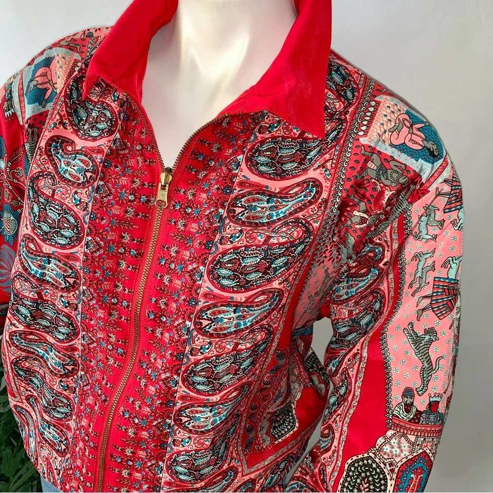 Vintage Vibrant Artsy Reversible Bomber Jacket Quilted - Picture 4 of 15